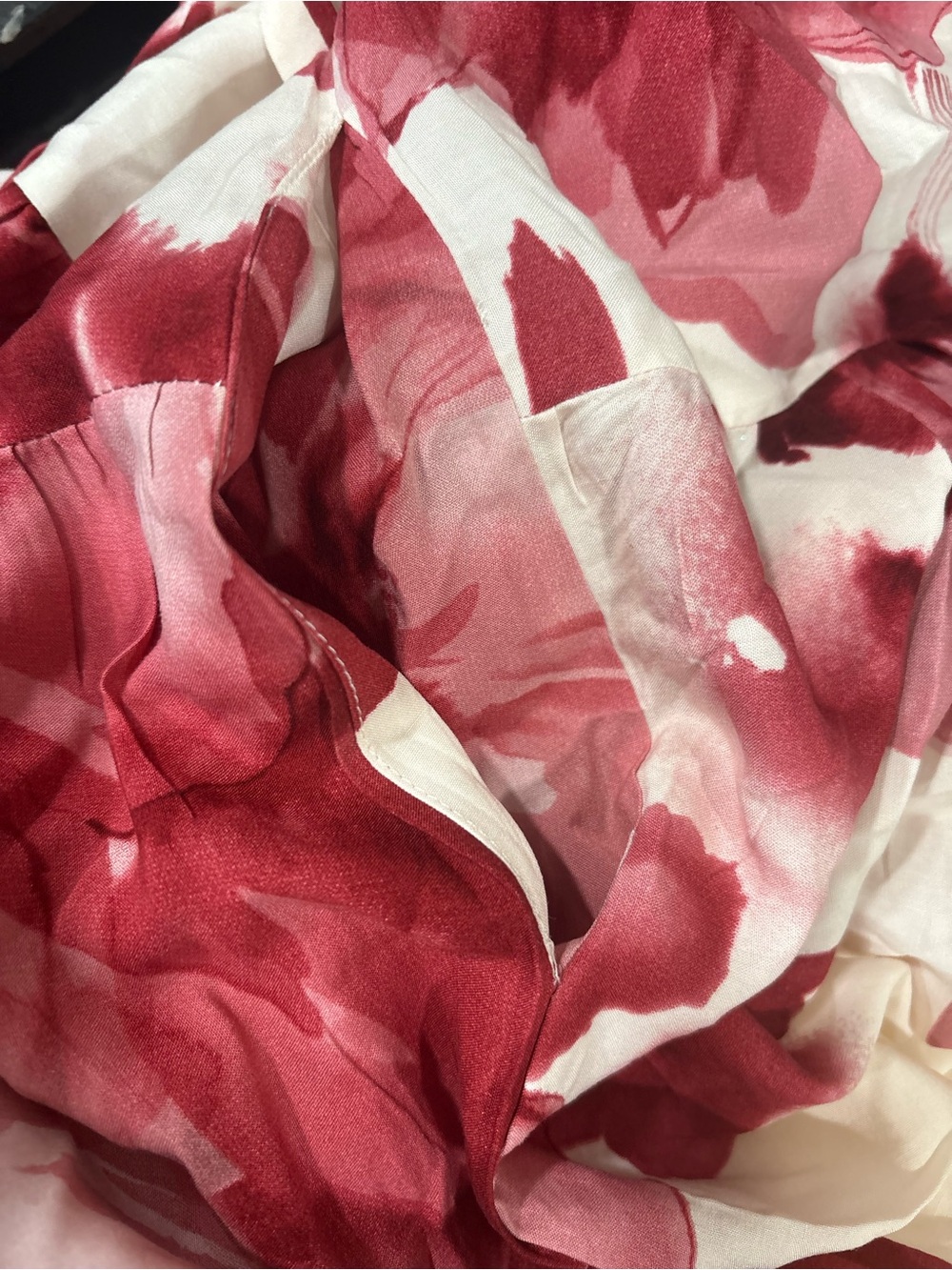 Women's Floral Bohemian flowy beach Tiered Midi Skirt - Red Floral on Cream - Picture 5 of 5